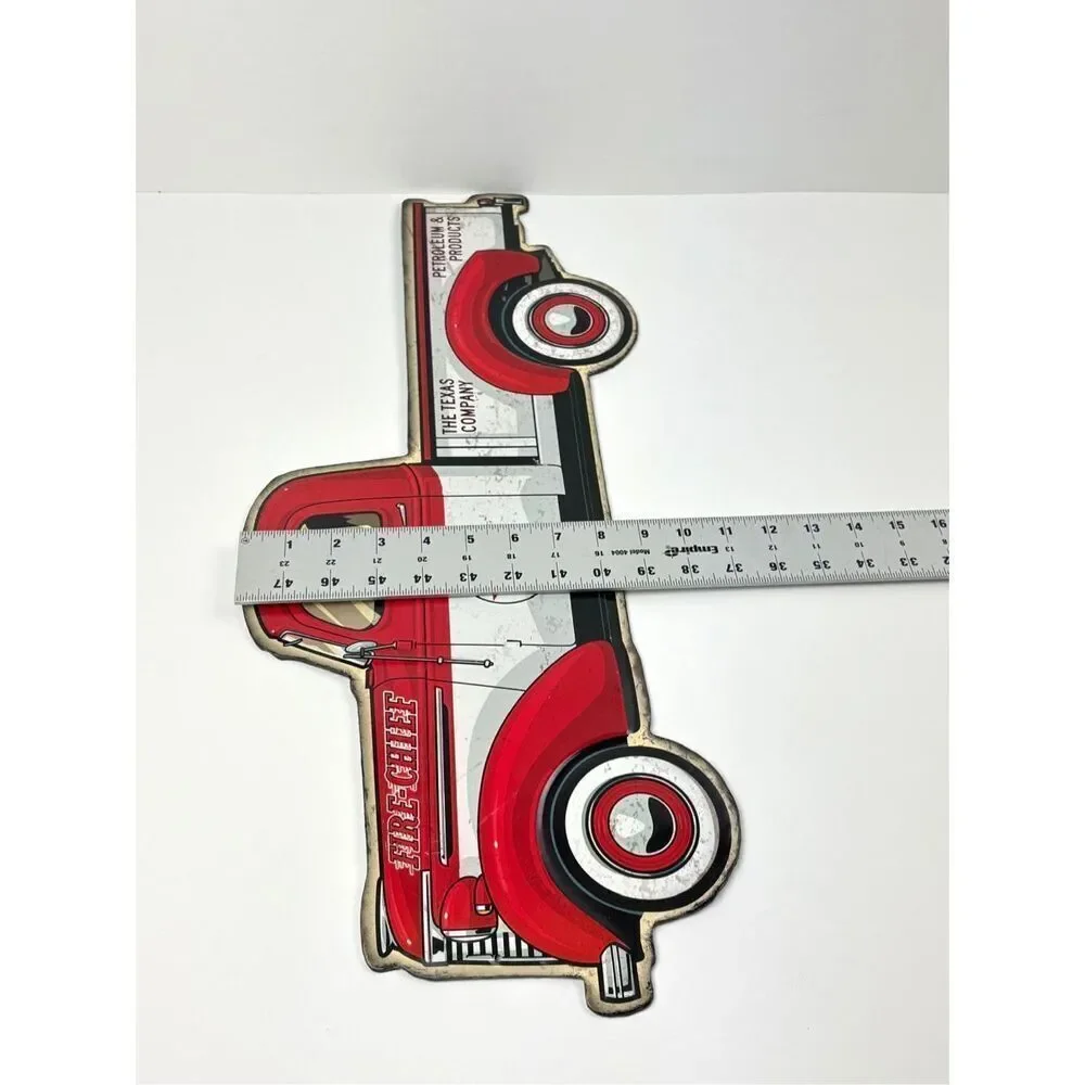 Texaco Fire Chief Truck Metal Tin Display Sign Embossed Shop Standard Motor Oil